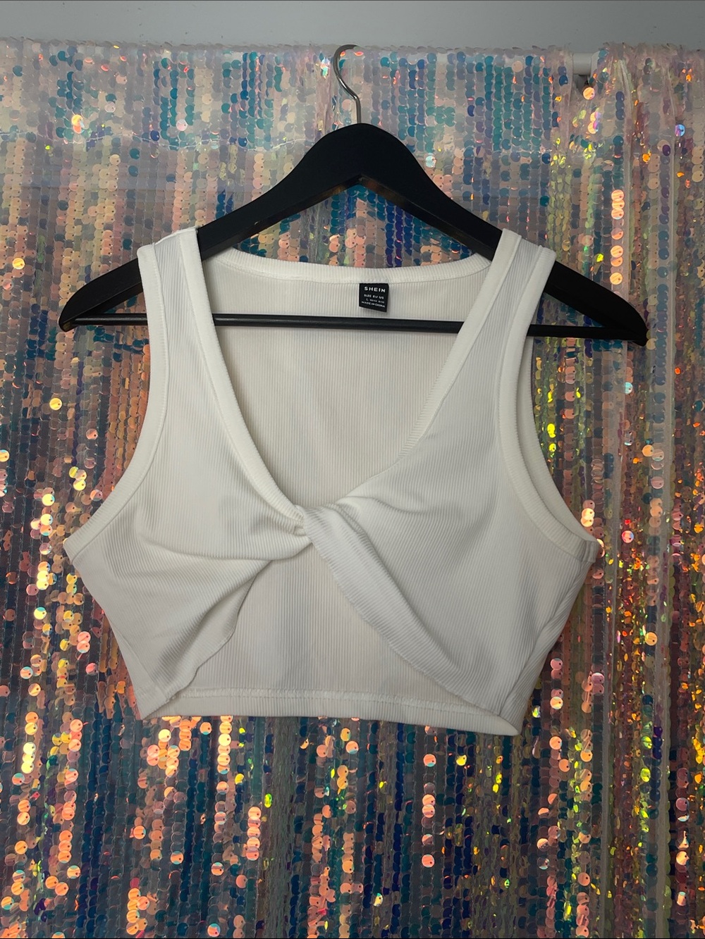 SHEIN White Ribbed Twist-Front Crop Top